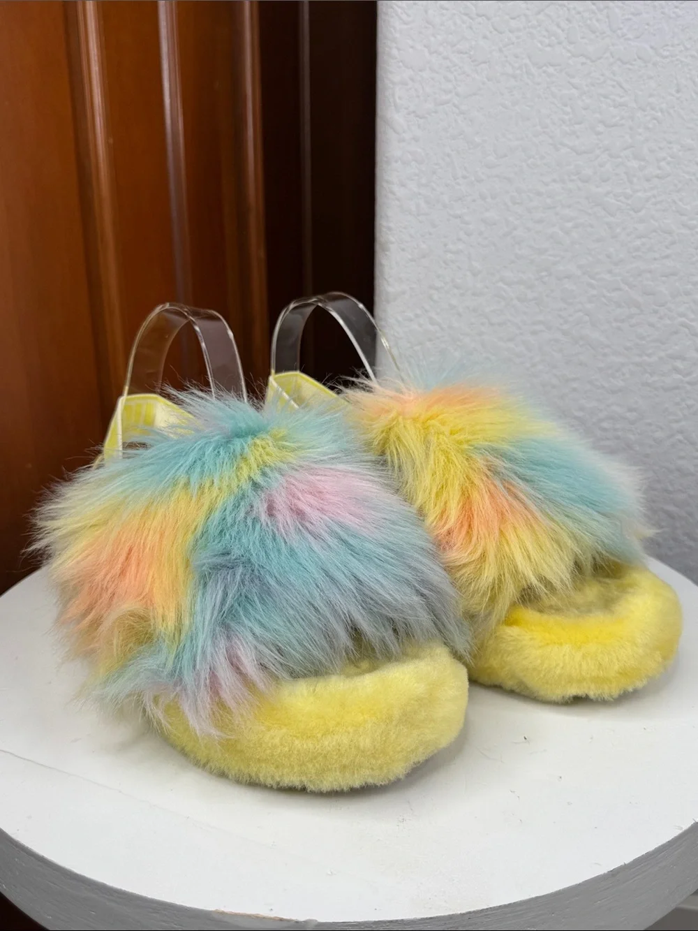 UGG FLUFF YEAH  MARGARITA TIE DYE SHEEPSKIN PLATFORM SLIPPER SLIDES SIZE 10